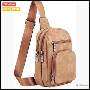 PU Leather Crossbody Sling Bag Multi-Pocket Travel Purse Adjustable Strap